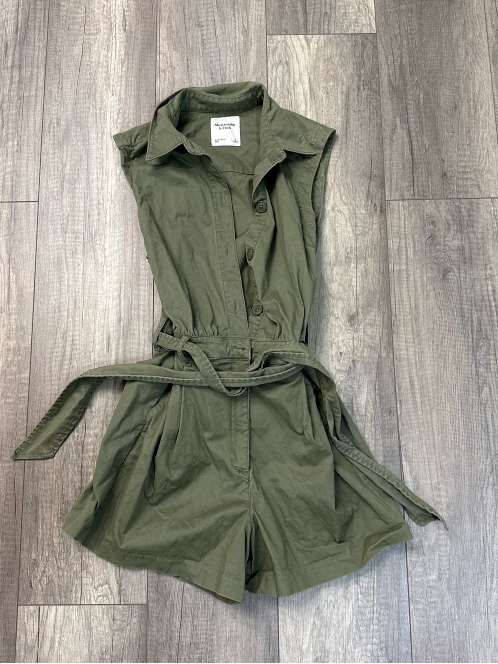 Abercrombie & Fitch Olive Green Sleeveless Utility Romper with Waist Tie